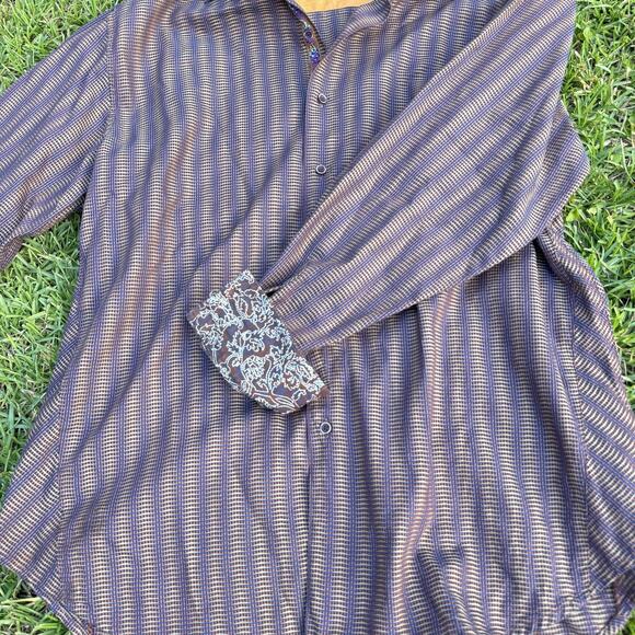 Robert Graham Shirt Mens 2XL Blue Purple Plaid Button Up Knowledge Wisdom Truth - Picture 2 of 11